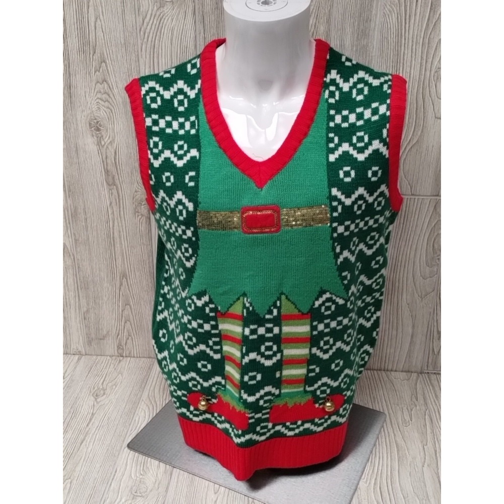 Merry Christmas Brand Women's Sweater Vest‎ Large Red Green Casual Fun Party